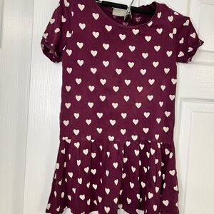 Girls Heart Print Dress Size 7/8 Next UK Burgundy Short Sleeve Dress